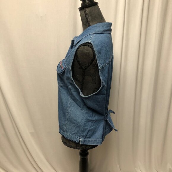 Vintage Stonybrook Denim Vest Womens Size Medium Floral Embroidery Button Front - Picture 3 of 7